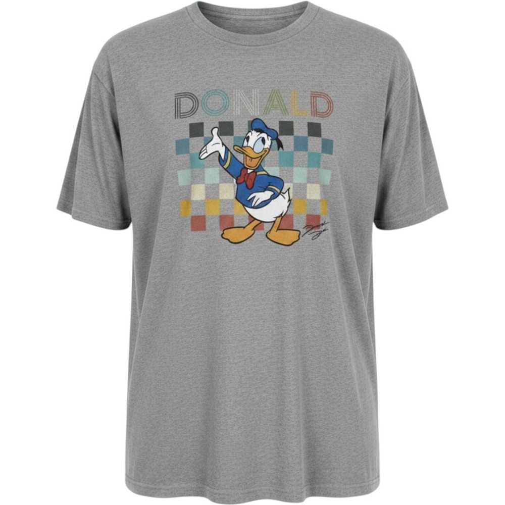 Disney Donald Duck Graphic T-Shirt Mens 2XL Heather Gray Retro Checkered Tee